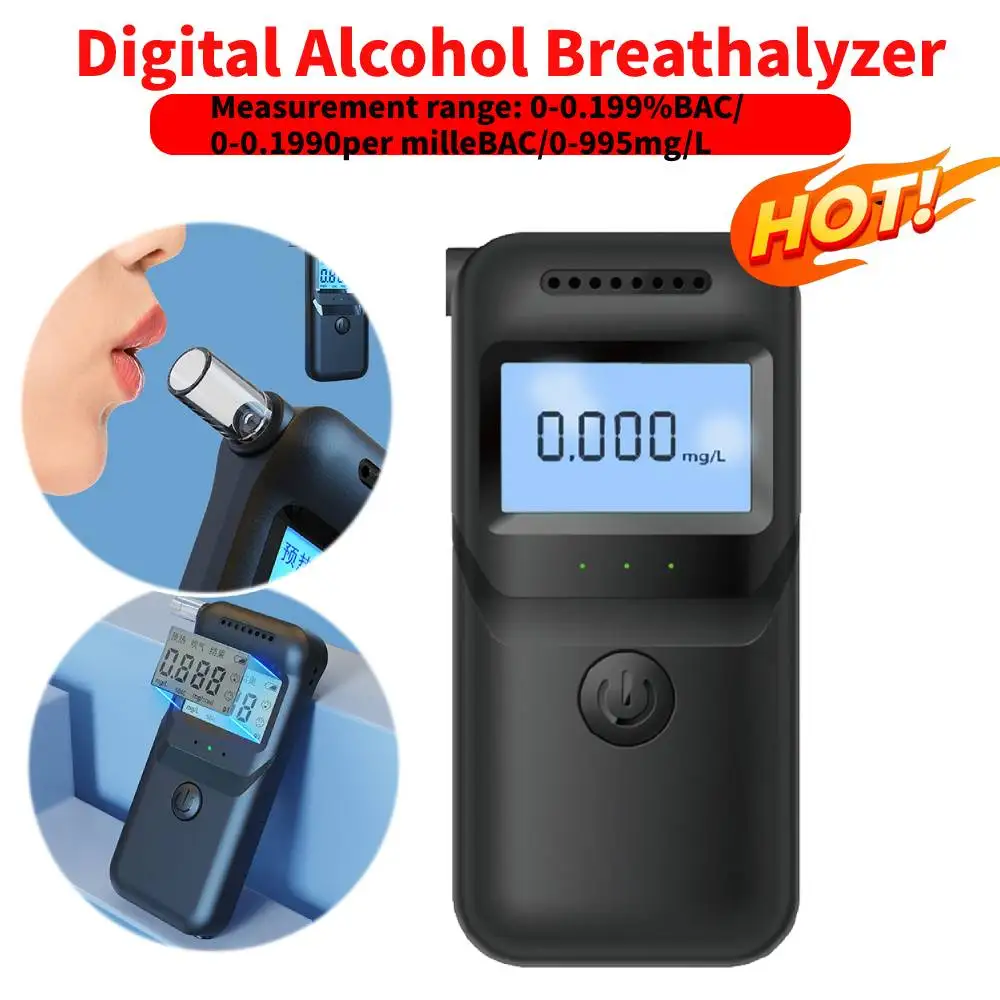 Digital Alcohol Tester Portable Professional Alcohol Detector Breathalyzer Handheld Police Alcotester Drunk Driving Analyzer