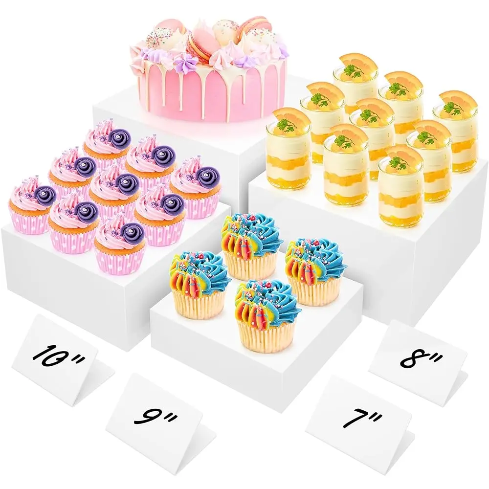 

10” Large Buffet Risers With Mini Signs, Table Risers, Buffet Risers And Stands, Acrylic Cube Display Box Riser For Catering