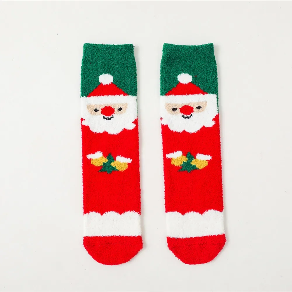 New Baby Kids Christmas Stockings Socks Mid-calf Length Boys Girls Cartoon Santa Snowman Trees Coral Velvet Winter Sock