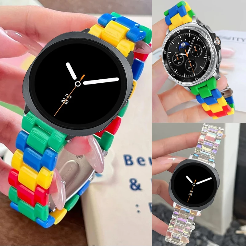 Regenbogen-Harzarmband für Samsung Galaxy Watch 8/8 Classic 46 mm 40 mm 44 mm Damen Herren Band für Samsung Watch Ultra 2025 47 mm Correa