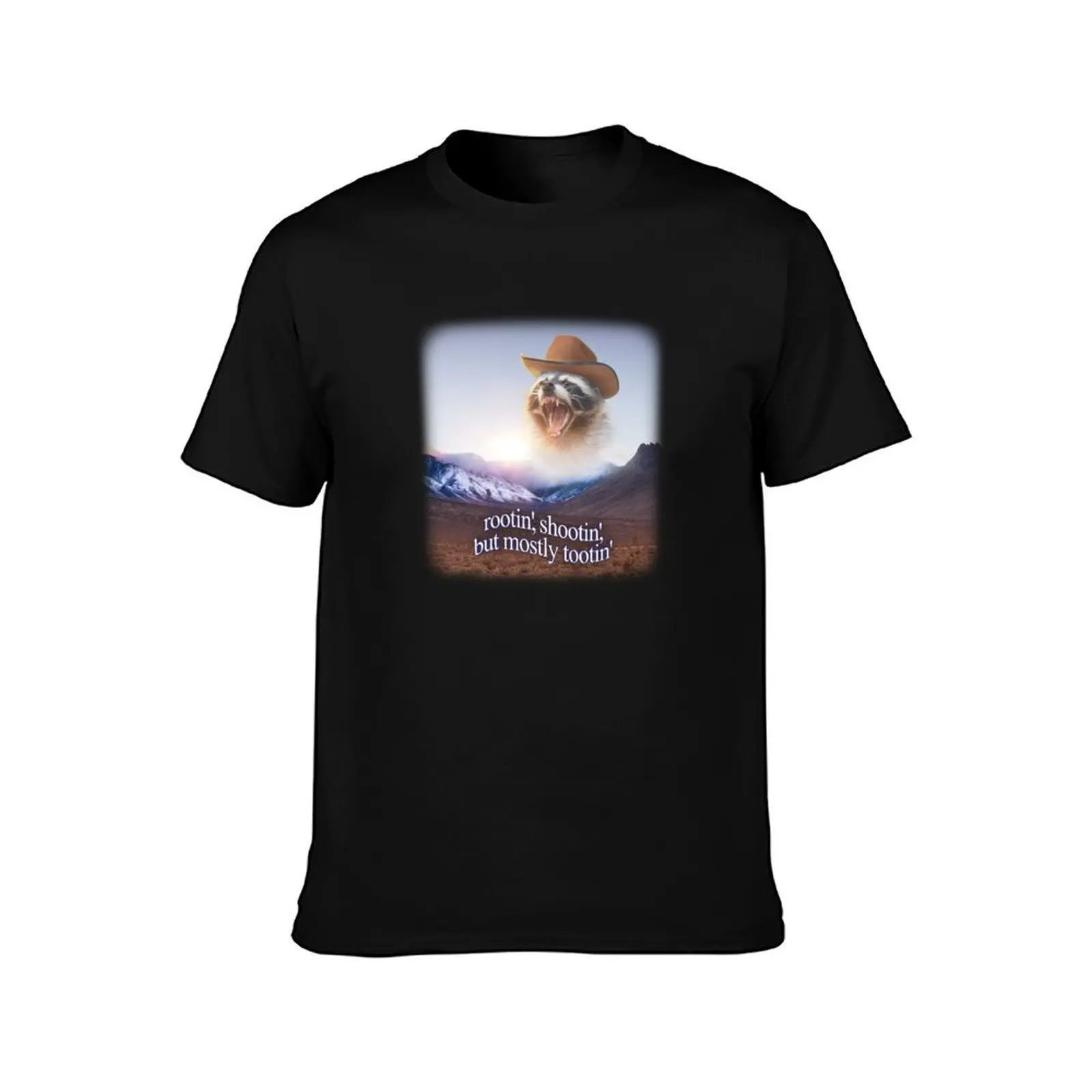 rootin shootin but mostly tootin cowboy raccoon word art T-Shirt Lightweight Basic Short Sleeve Shirt T-Shirt