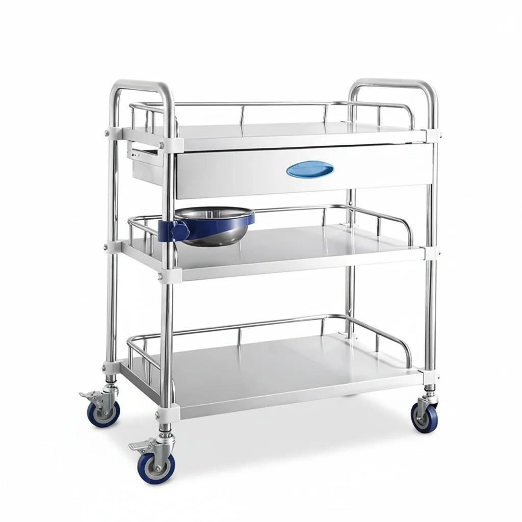 

Medical Treatment Cart, Thickened Stainless Steel 3 Shelf Trolley, Nurse Operation Console for Hospital and Beauty Salon