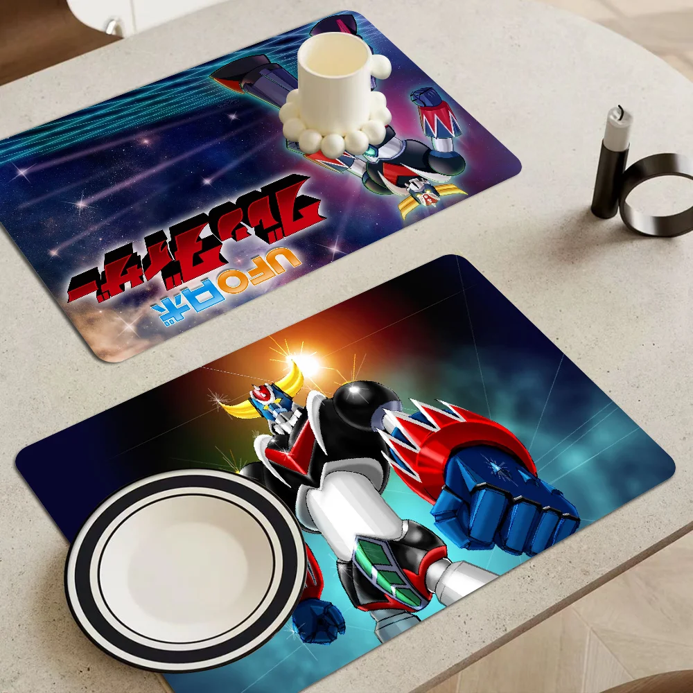 UFO Robot Goldrake Grendizer Sci Fi Anime Kitchen Drainage Mat Retro Style Dish Drying Pads Absorbent Placemats Drainer Mats