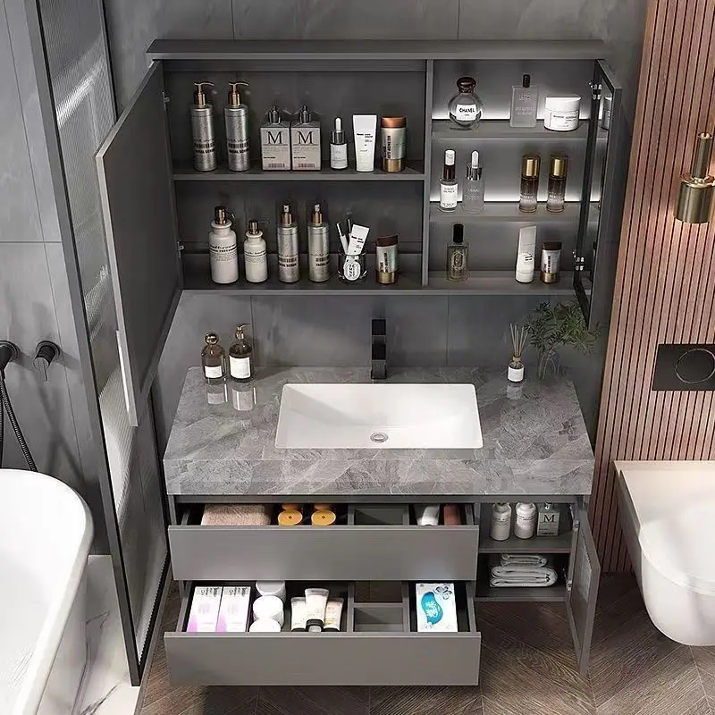Kombinasi kabinet wastafel keramik terintegrasi untuk kamar mandi baru
