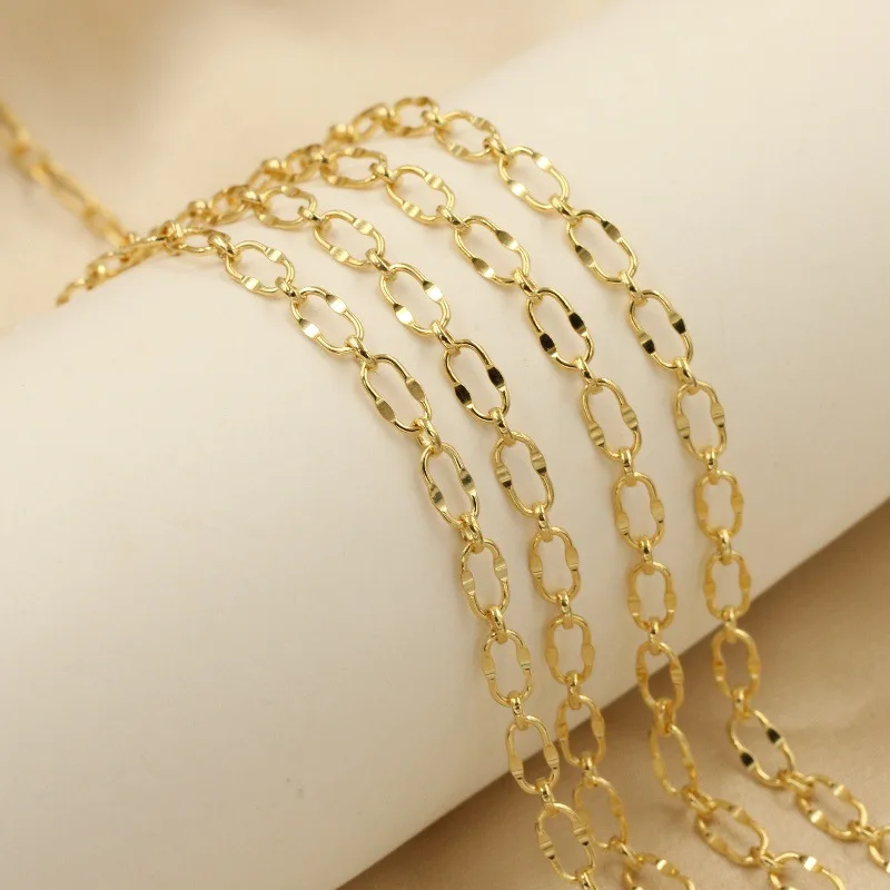 14K Gold Filled Hammered Oval Cable 3.1MM 3.6MM Chain Necklace Diy Gold jewelry Minimalist Tarnish Resistant Jewelry Findings