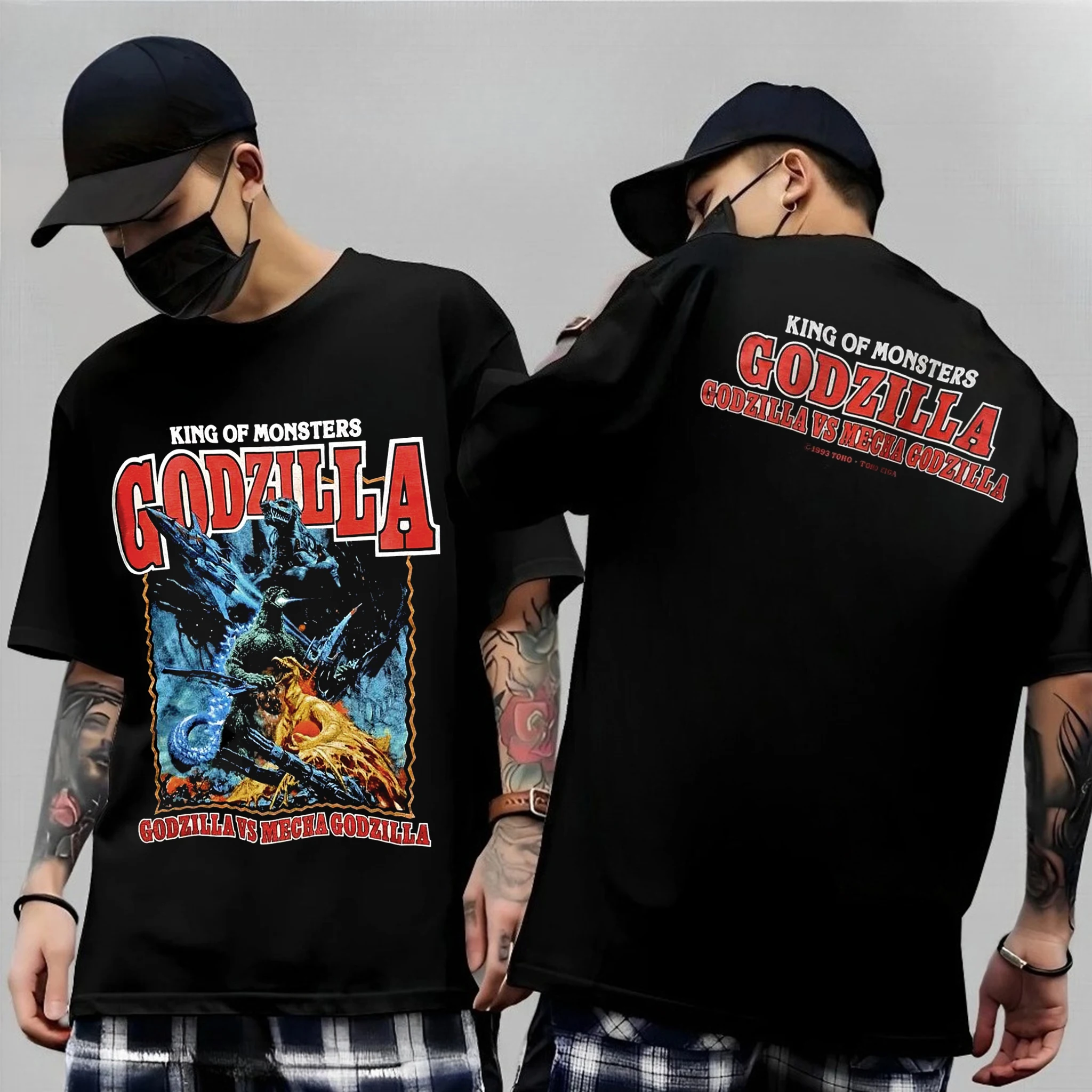 Godzilla Inspired Kaiju Monster Retro Graphic Print T-Shirt Men Women Cotton Oversized Couple Harajuku Casual Streetwear Tops