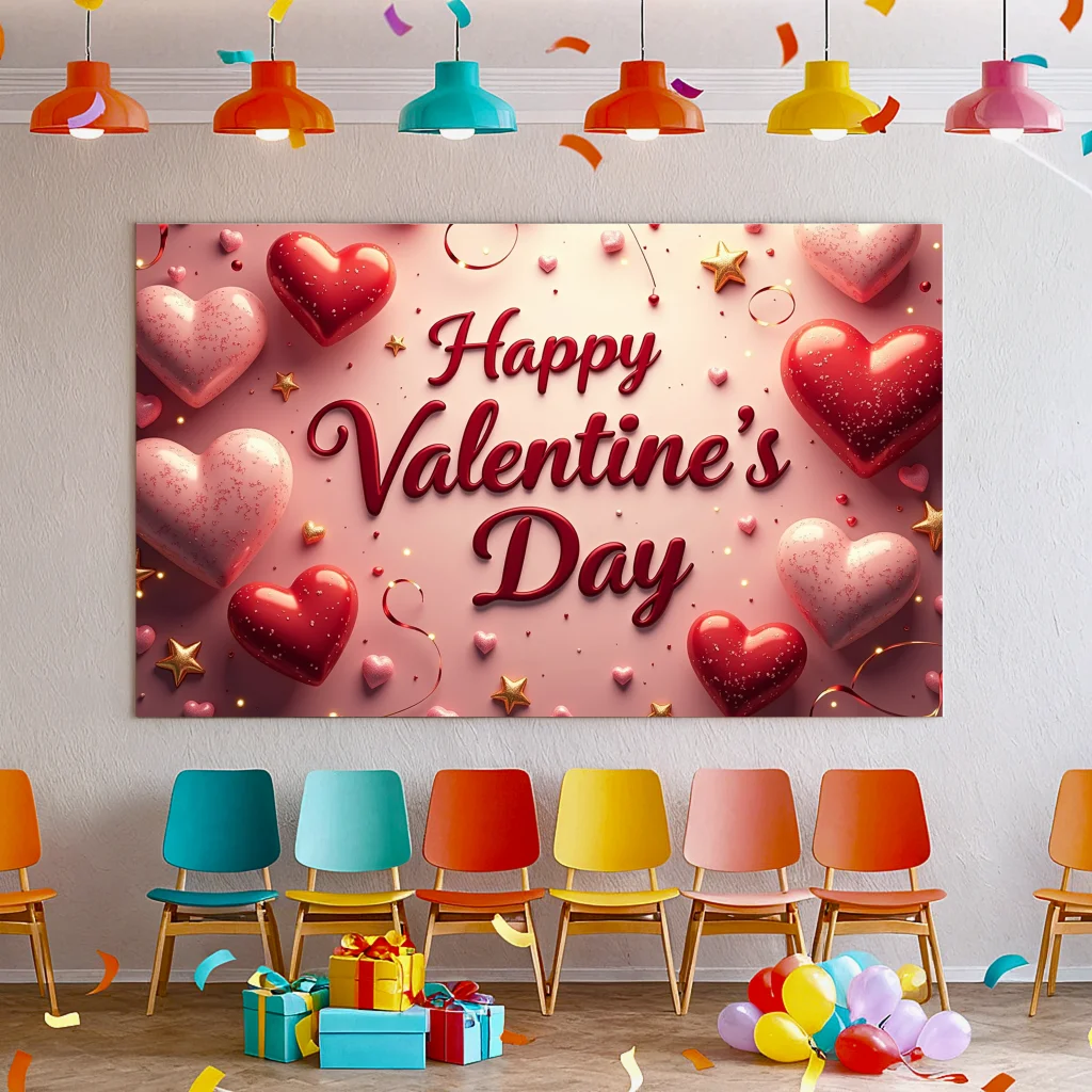 Valentines Day Love Banner Decoration Backdrop Red Hearts Glitter Background Weddings PartiesCelebrations Romantic Display Decor