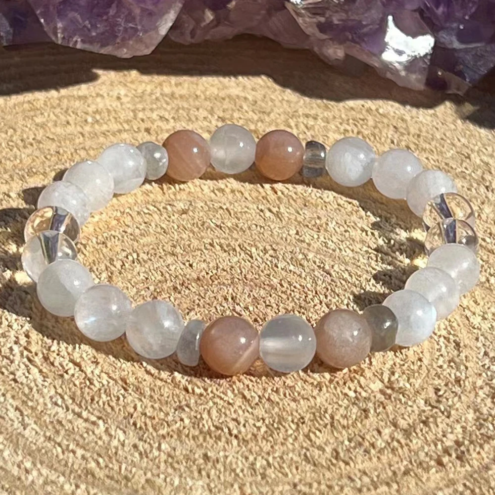 

MG1775 8 MM Sunstone Moonstone Gemstone Bracelet Trendy Labradorite Women`s Clear Quartz Energy Jewelry