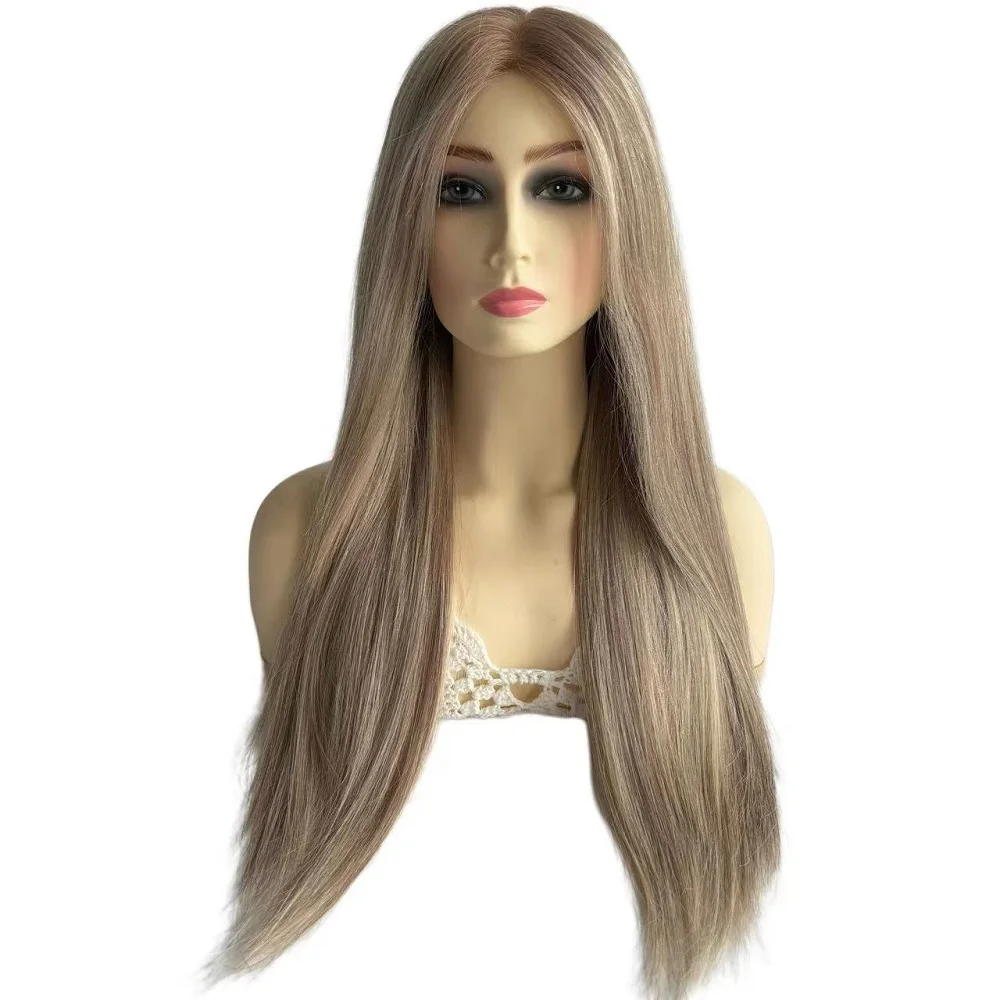 

Top Quality Highlights Customized Soft Silicone Base Silk Top Human Hair Medical Wig For Cancer Silk Top Jewish Wig For Women