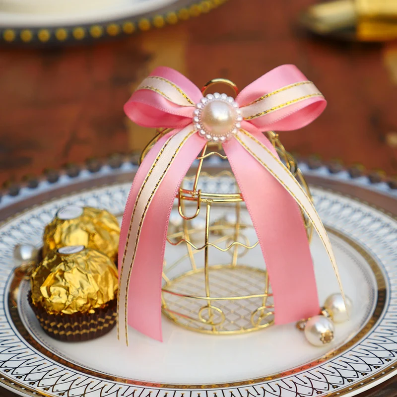 Wedding Metal Birdcage Gift boxes with Pearl Bow Chocolate Favor  Packaging Party Supplies Birthday Party Decorations