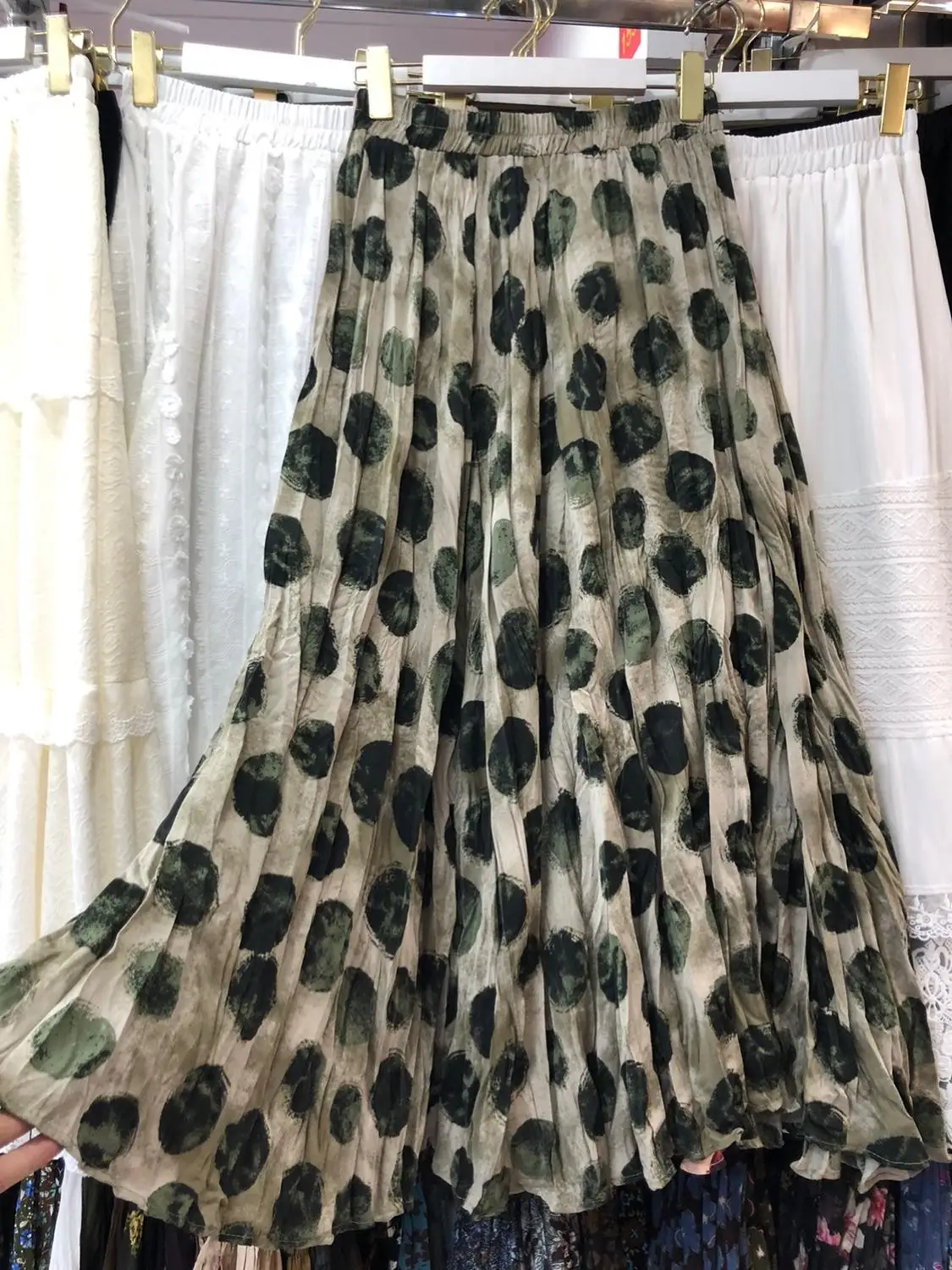 2025 Spring/Summer Flowy Maxi Skirt Elegant High Waist A-Line Skirt with Polka Dot Print Unique Retro-Inspired Women's Skirt