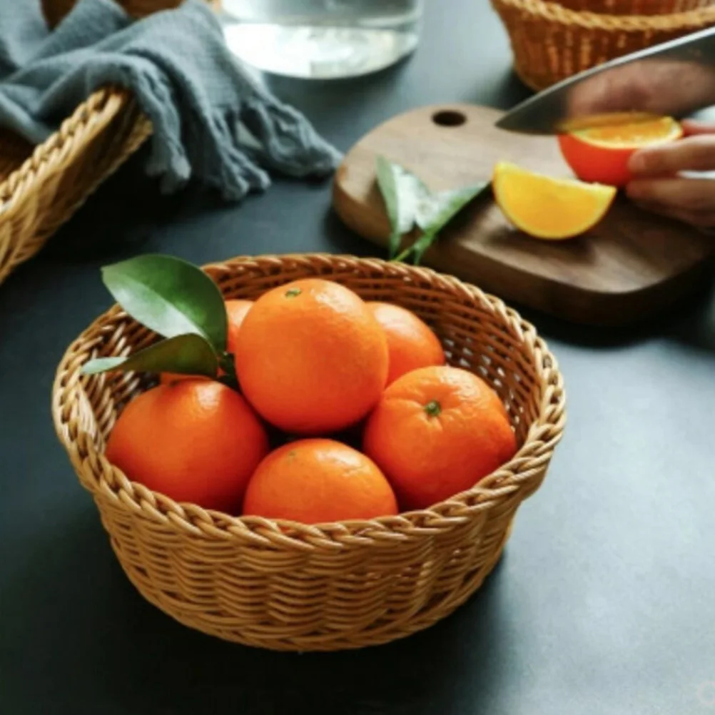 

Round Fruit Vegetables Basket Kitchen Snack Organizer Imitation Rattan Plastic Storage Baskets (Large Size)