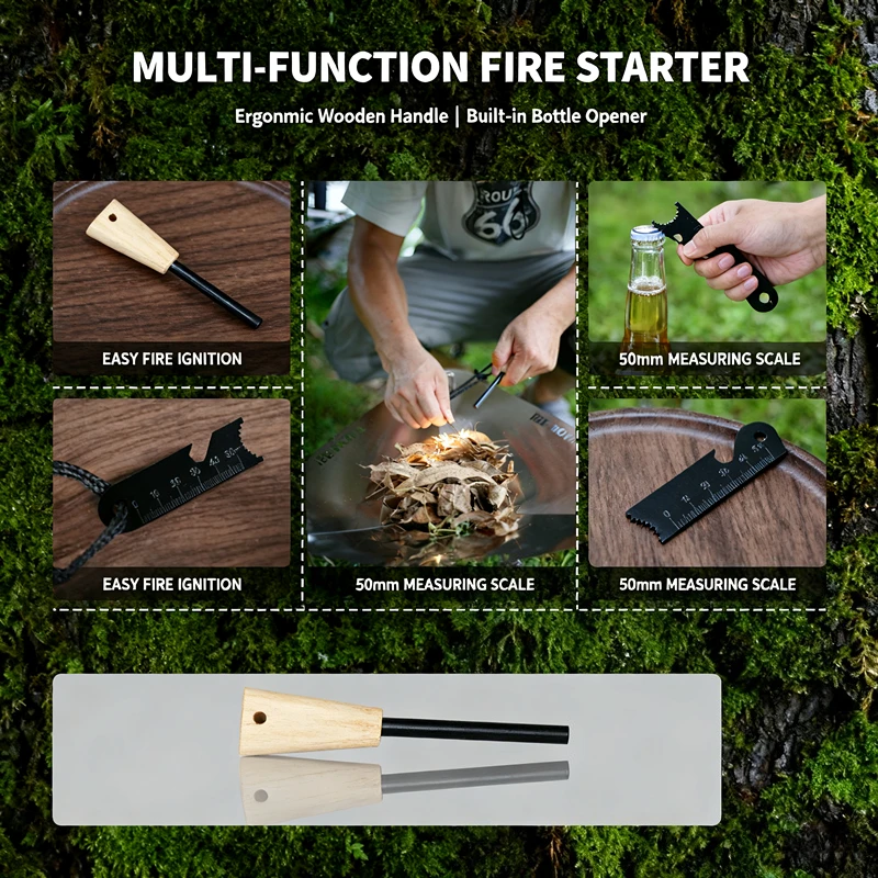 

Handcrafted Wooden Handle Flint Magnesium Kit - Wilderness Survival Starter Tool , Compact Camping Outdoor Tool for Adventurers