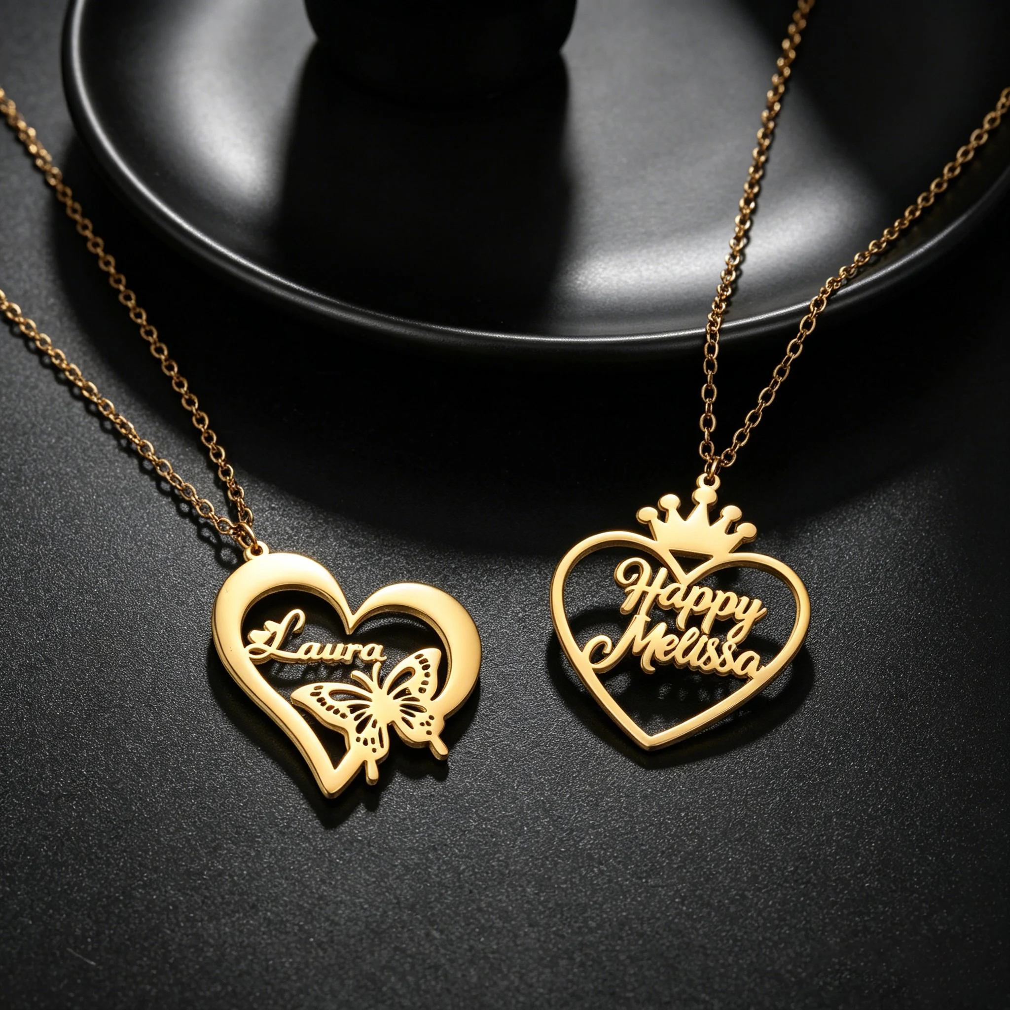 Acheerup Personalized Name Heart Shaped Necklace Stainless Steel Custom Letters Crown Heart Chain Women Jewelry Birthday Gifts