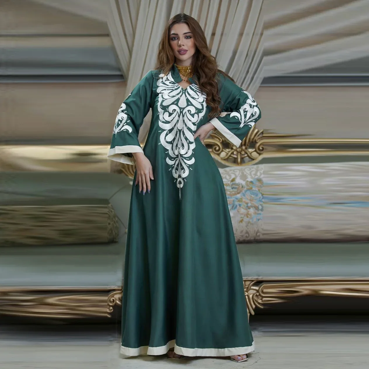 UNI Ramadan Eid Robe Abaya Dress for Women Embroidery Party Long Dresses for Prayer Kaftan Abaya Dubai Arabic Turkey Islam