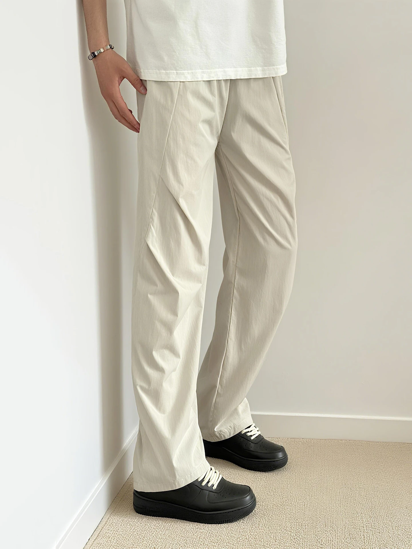 

Qui Dry десантник рабочие брюки мужские летние тонкие ледяные шелковые прямые повседневные брюки со сложенной талией свободный крой длинные брюки