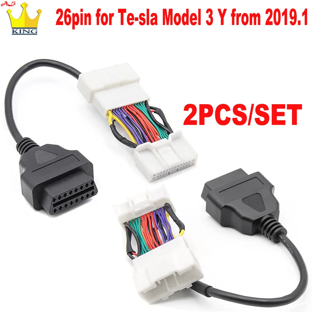 2PCS/SET OBDII Connector For Tesla Model 3 OBD 20 26Pin Male Female to 16Pin Cable for Tes-la Model 3 Y Adapter obd2 cable tool