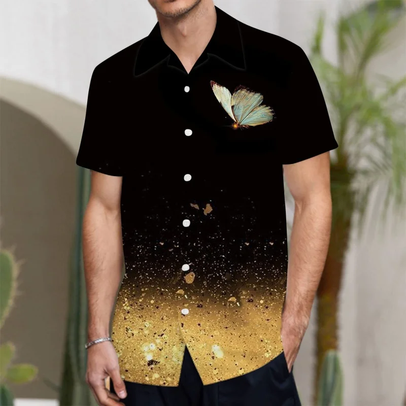 

3D Printed Beautiful Butterfly Pattern Hawaiian Shirt For Men Colorful Gradient Beach Shirts Casual Short Sleeve Aloha Shirts