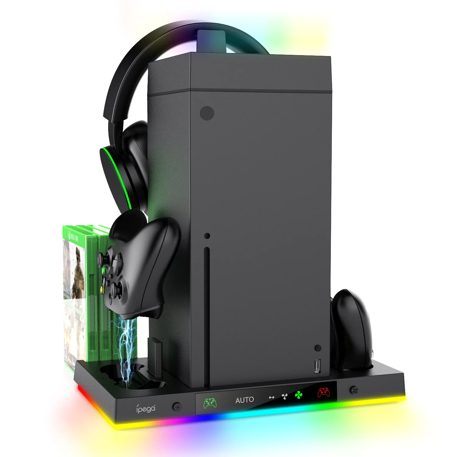 Host intelligent temperature control base + top cooling fan with RGB light disc storage rack