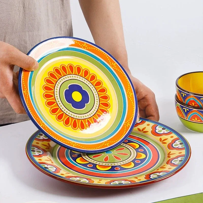 Ceramic Western Style Steak Shallow Plates Tableware, Household Kitchen Restaurant Supplies, Snack Salad Fruit Dinner Plate, 1Pc