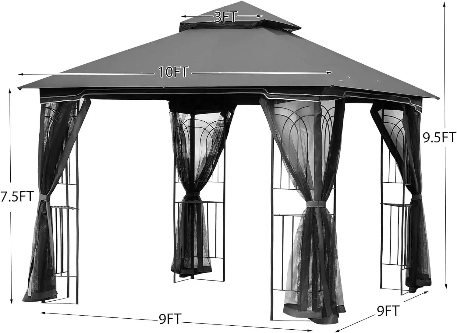 Imagem -05 - Gazebo Exterior Impermeável Dobro para o Pátio Dossel Macio-superior Barraca do Jardim com Rede para o Partido Quintal Cinza 10x10