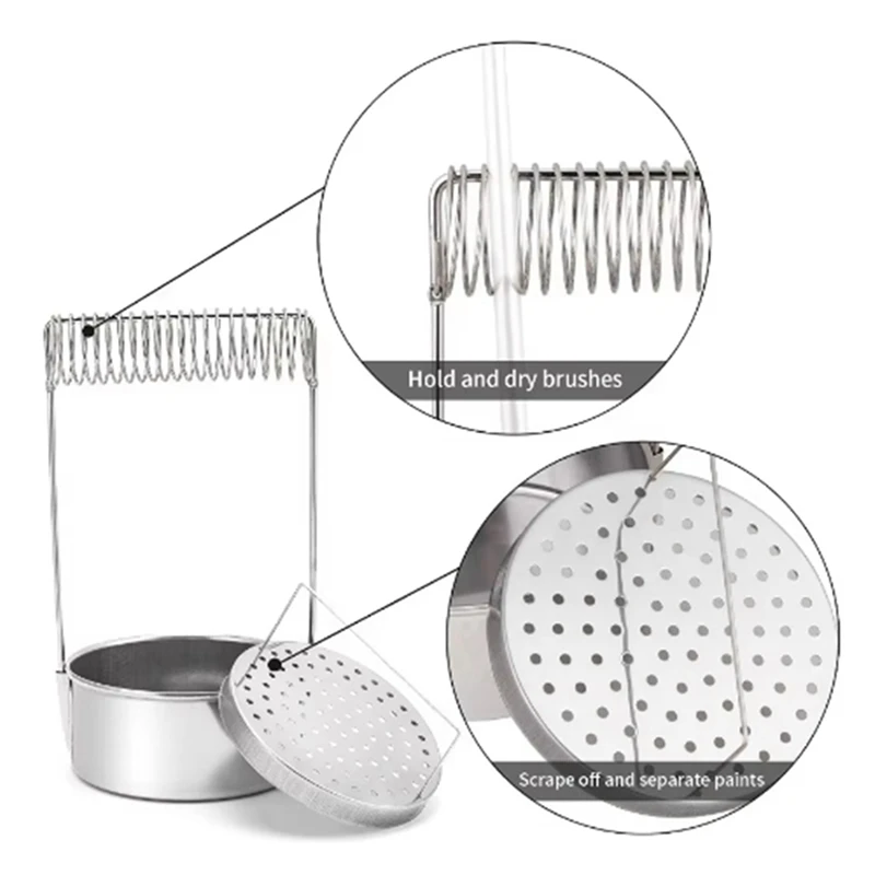 Portable Artist Brush Washer,Stainless Steel Paint Brush Cleaner With Wash Tank, Removable Screen & Brush Holder