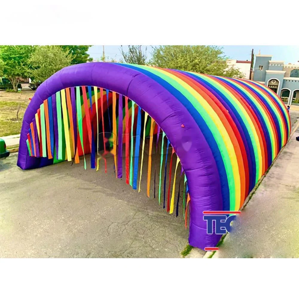 wholesale Tienda inflable grande colorida del túnel del arco iris con las cortinas de las borlas, arco de la puerta de entrada del acontecimiento para la decoración de Pary