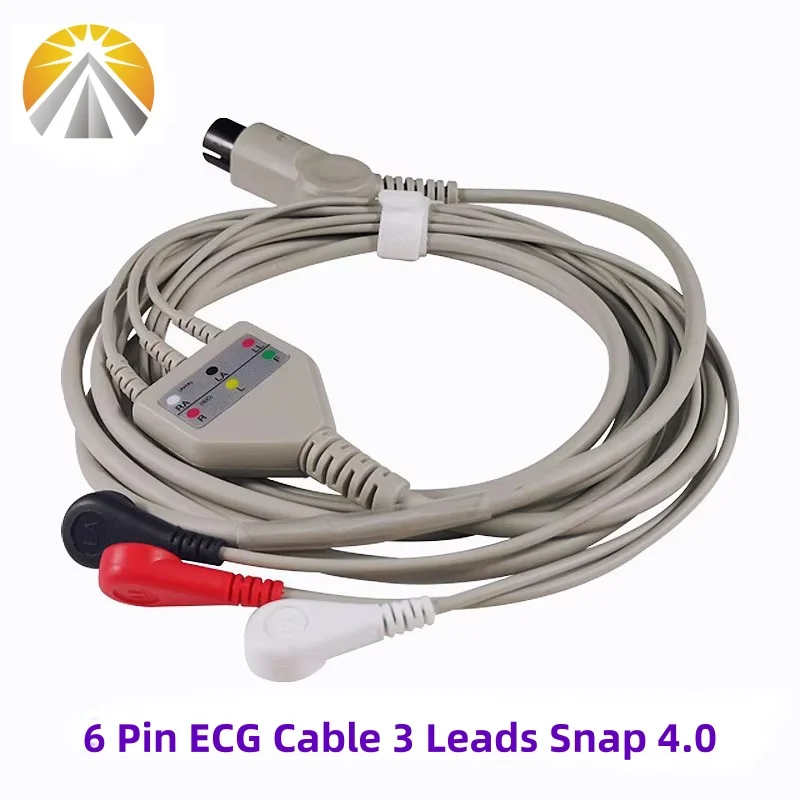 AAMI 6 Pin 3 Leads ECG Cable One Piece Snap 4.0 AHA Standard for Multi Brand Patient Monitor Mindray Carewell Edan Biolight CSI
