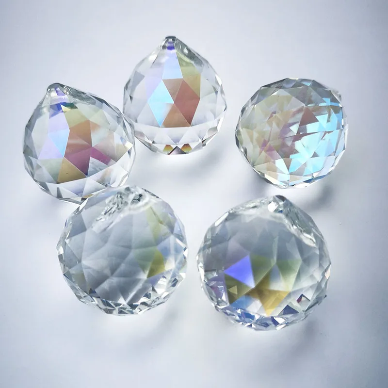 

5 шт. хрустальные граненые шары-призмы AB для люстр, подвесные украшения, декор для окон и сада, солнцеуловитель, радужный эффект, декор для дома
