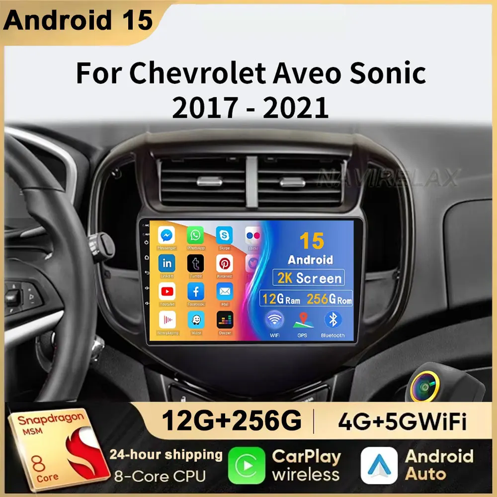 Android Auto para Chevrolet Aveo Sonic 2017 - 2021 reproductor Multimedia de Monitor de Radio para coche Autoradio navegación GPS estéreo Carplay BT