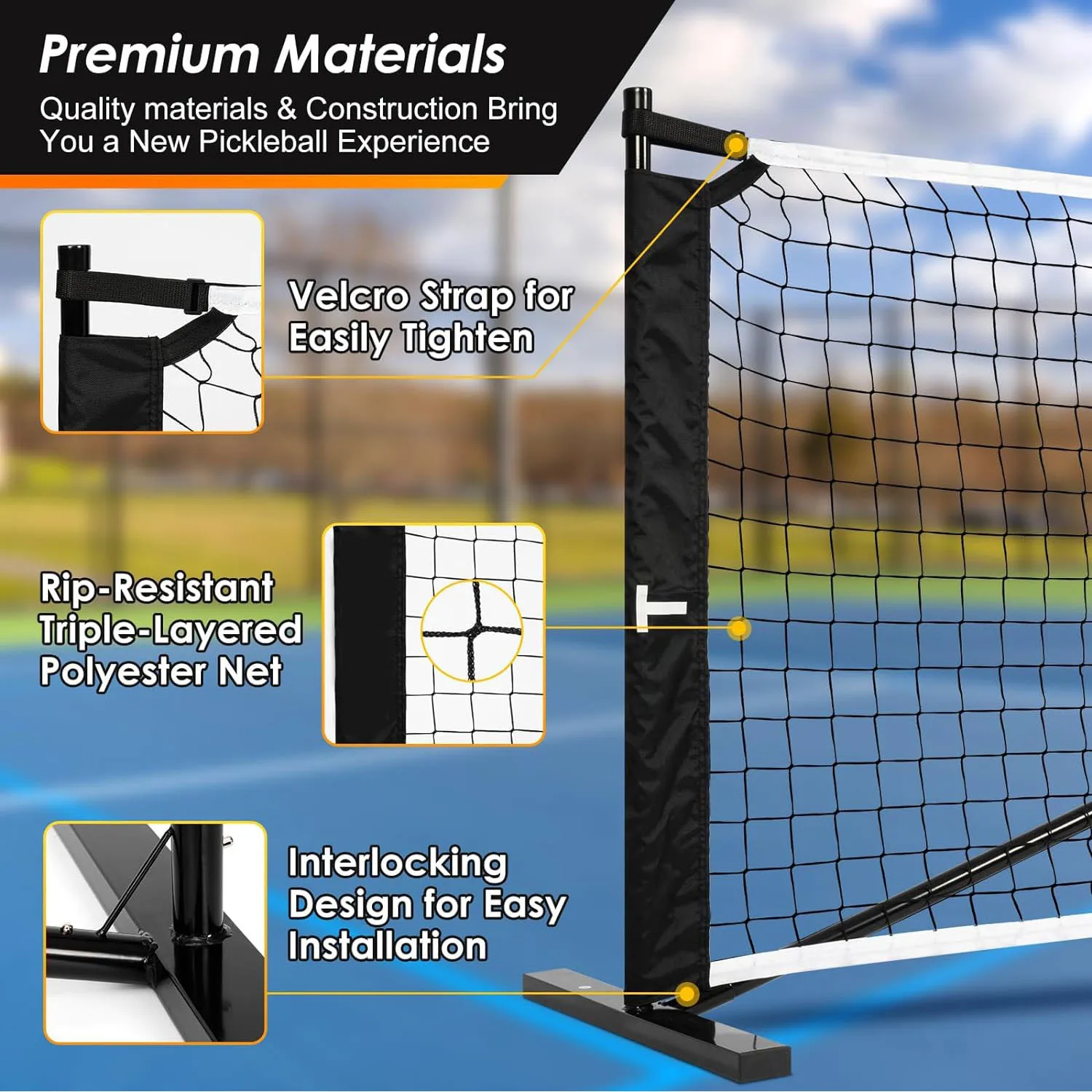 

Portable Outdoor Pickle Racket Net for Tennis and Pickleballs 6.7 m 22FT Pickleball Net