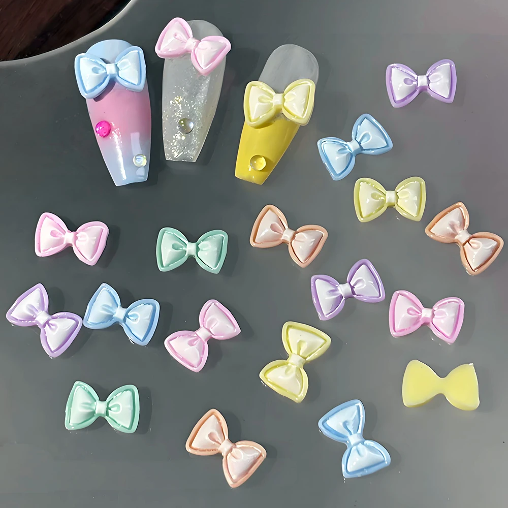 

60PCS 3D Acrylic Bow Tie Nail Art Charms Parts Kawaii Accessories For Manicure Decor Design Nails Decoration Supplies Material