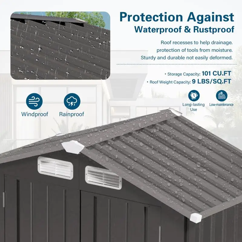 سقيفة تخزين خارجية معدنية 6X 3.5FT مع سقف بلغت ذروتها، نافذة شفافة مقاومة للماء، باب قابل للقفل، غرفة أدوات مدمجة للحديقة، #2