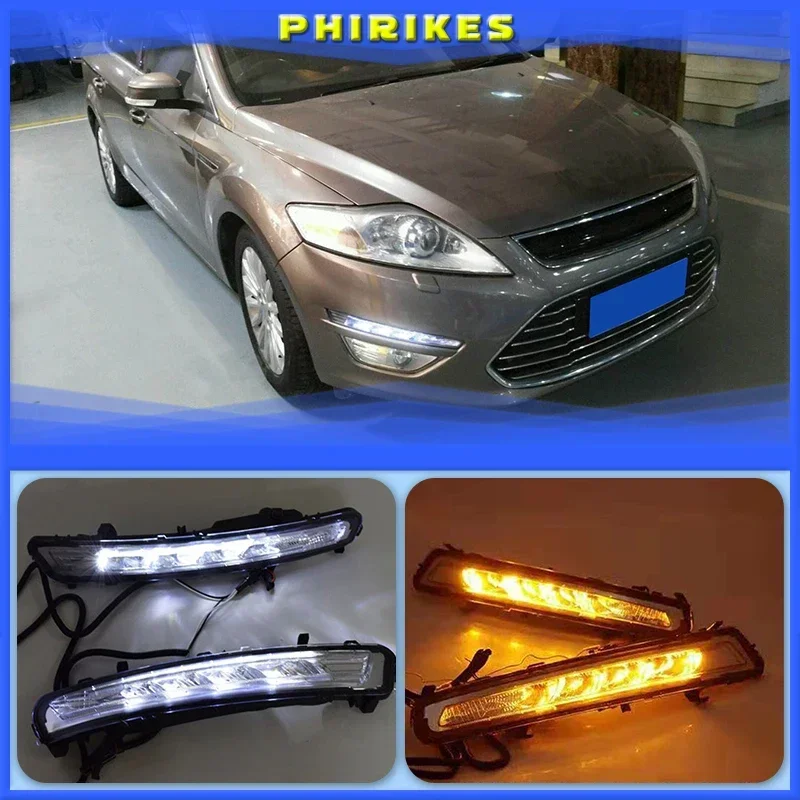 

Автомобиль 1 пара для Ford Mondeo Fusion 2011 2012 2013 светодиодные DRL дневные ходовые огни светодиодные противотуманные фары дневного света с желтым