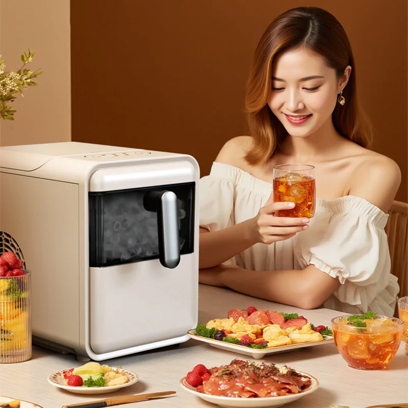 Mini Automatic Ice Maker, 1.2L, Self-Cleaning Function, Compressor-Powered Rapid Cooling, Low-Water Alert, Draw-Out Ice Tray