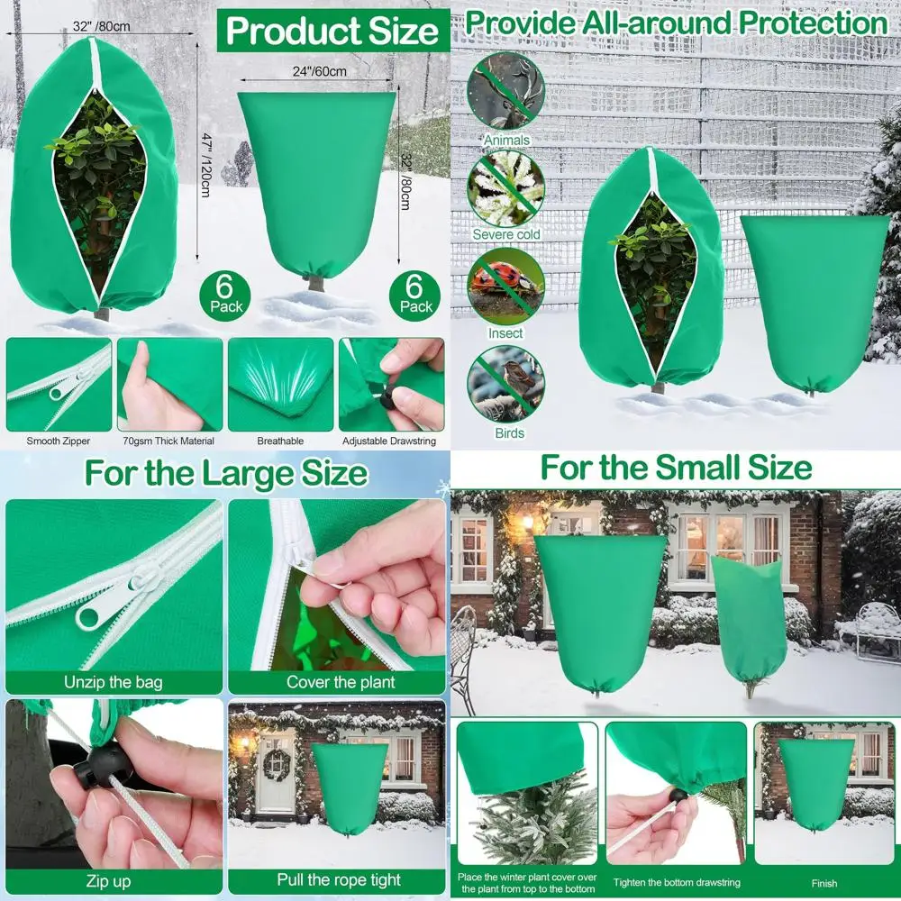 

Winter Plant Covers: 2 Sizes - 47x32 & 24x32, Zippered & Drawstring, Frost Protection for Outdoor Plants & Trees