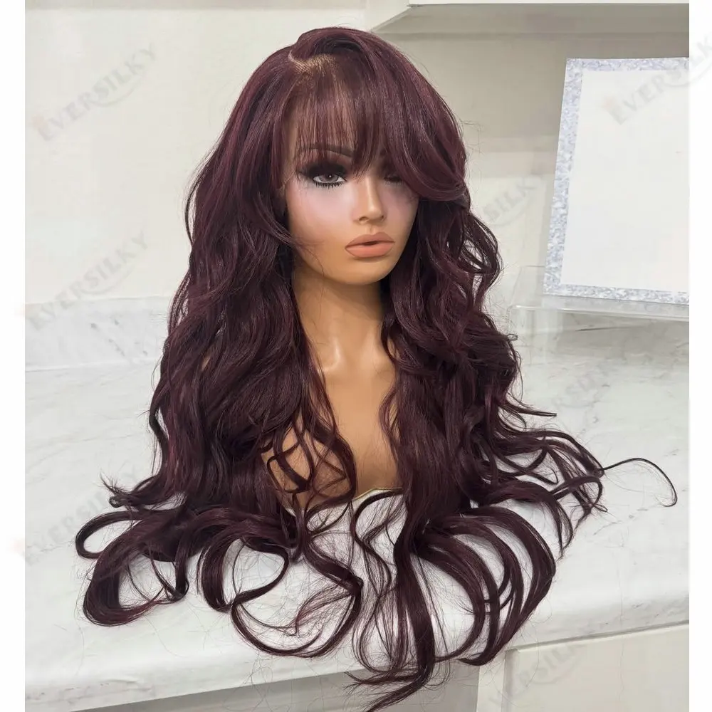 

Натуральная челка Супер волнистые бордовые красные парики шнурка 5x5 HD для чернокожих женщин 100% человеческие волосы бесклеевые 13x6 кружевные передние/полные парики шнурка