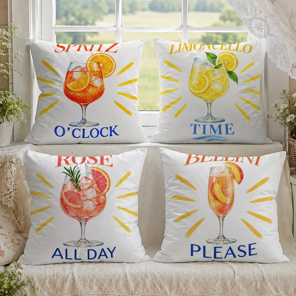 Spritz O Clock Cocktail Lemon Peach Juice Cushion Cover 1/4PCS Linen Sofa Couch Bedroom Living Room Home Decor Pillow Case
