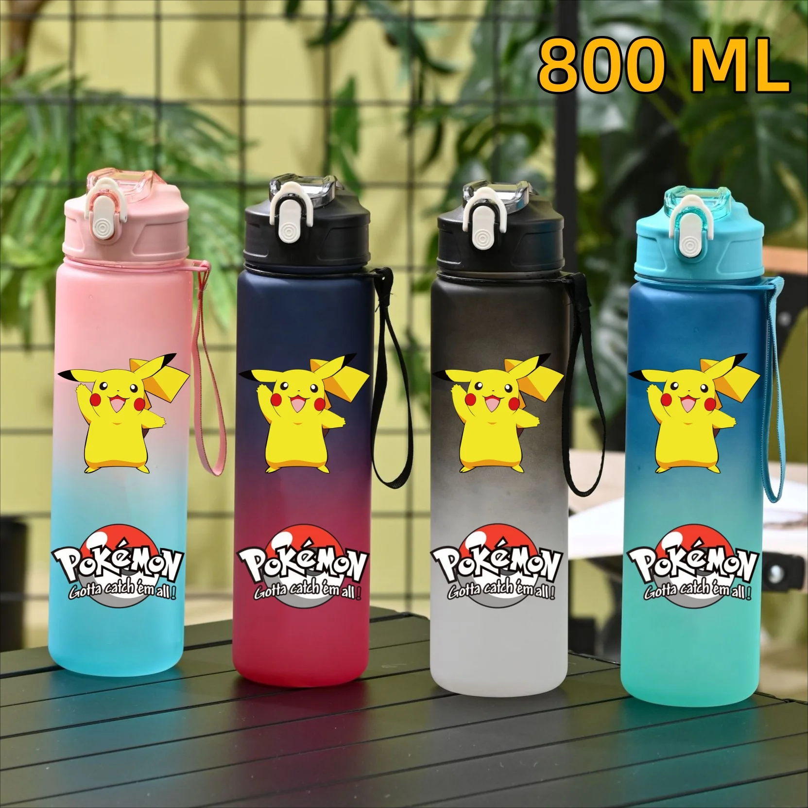 800 ml Pokemon Pikachu Sport-Wasserflasche mit Strohhalm, auslaufsicheres Trinkgeschirr, tragbarer Charizard-Wasserbecher aus Kunststoff, Fitness-Krug, Geschenk