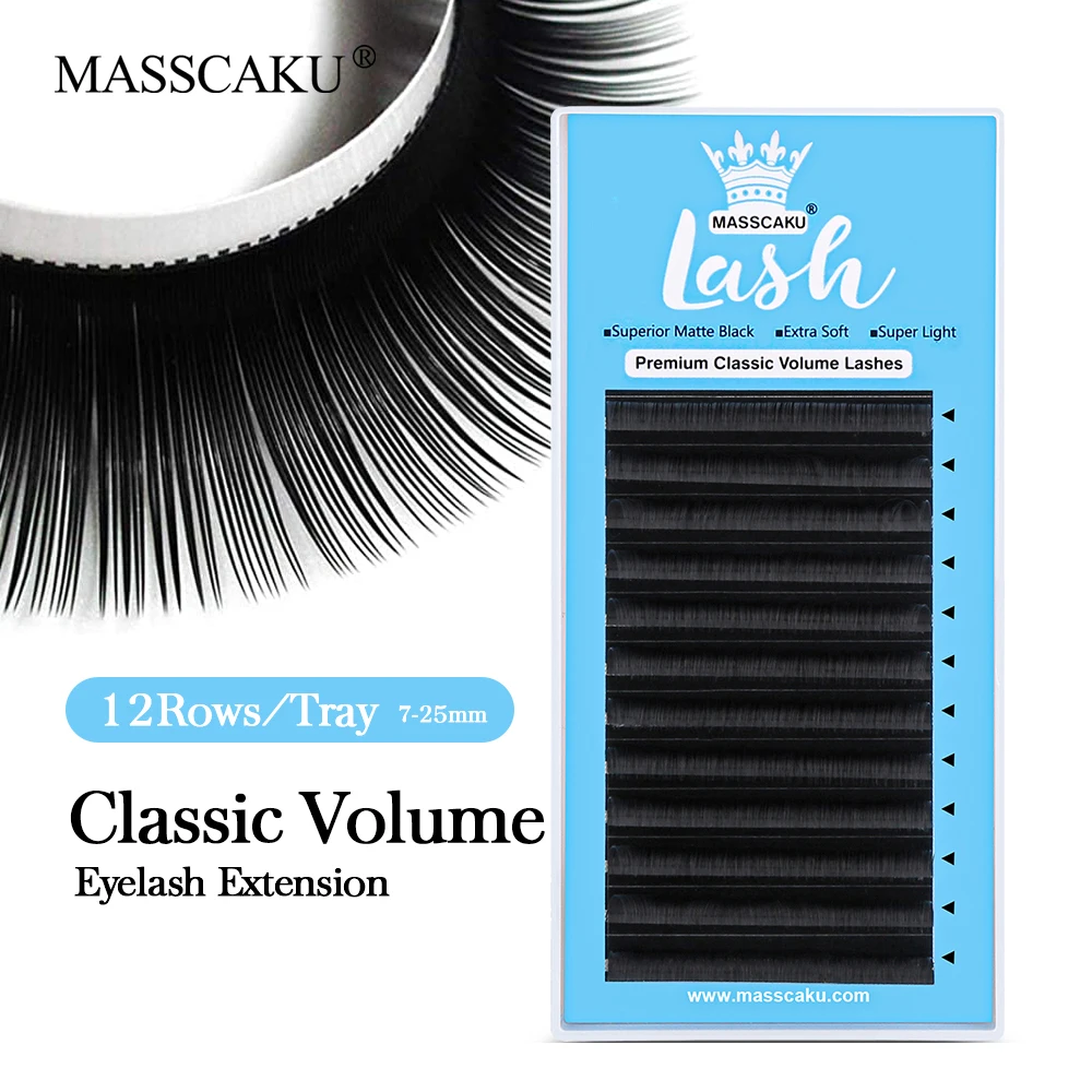 MASSCAKU Hot Selling 12Rows 8-20mm&mix Individual Classic Volume Eyelashes Extension Makeups Products Faux Cils Supplie Salers