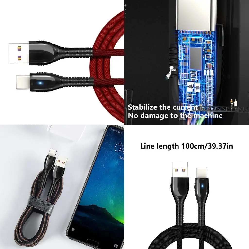

652F Braided USB C Power Supply Cable 5A Quick Charging Fast Speed Data Transfer Cord Wire for Type C Phones Tablets