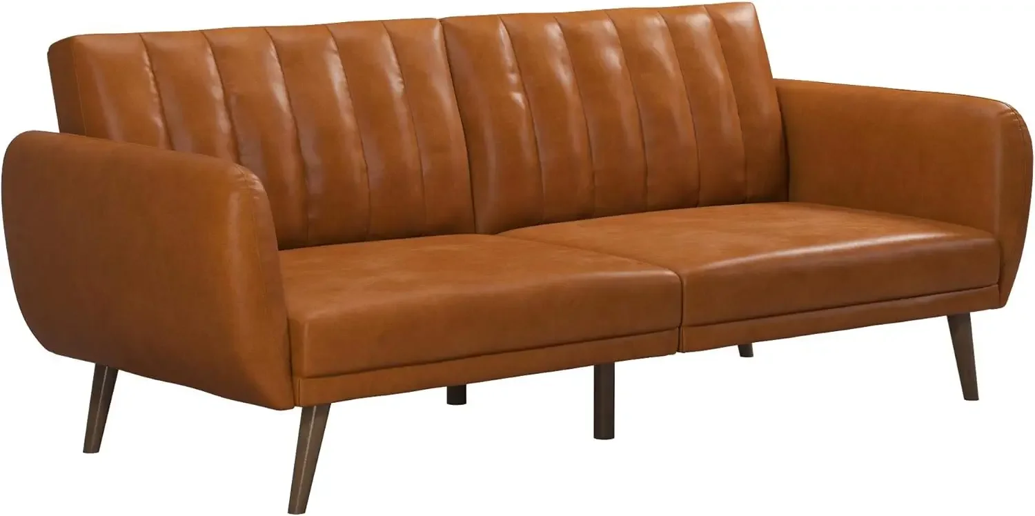 Sofa Bed and Couch Sleeper, Camel Faux Leather，Sitting, lounging, or sleeping, this convertible futon couch sports a folding