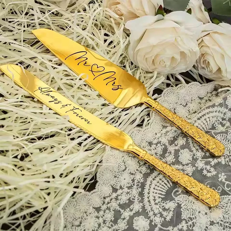 

Personalised Wedding Cake Knife Shovel Custom Bride Gift Silver/Gold Cutting Server Set Engraved Birthday Party Cake Dinner Deco