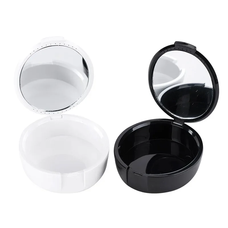 Dental Oval Shaped Mirror Orthodontic Holder Box Denture Storage Box Compact and Easy to Carry Mirror Small Tooth Box