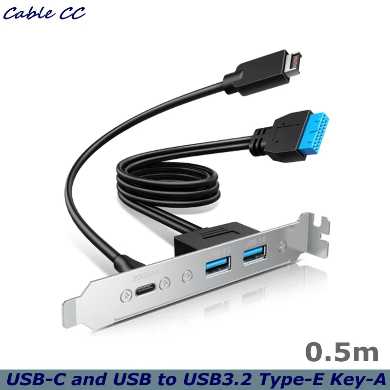 USB-C and USB to USB3.2 Type-E Key-A 20-Pin and 19-Pin 2 USB3.0 Female Connectors with PCIe Bracket[G-AD-ETC2A-20G]