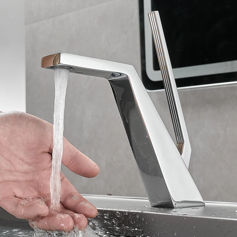 Becola Basin Faucet Black/Chrome Face Single Handle Deck Mounted Sink Taps Cold and Hot Mixer for Bathroom Crane Faucets