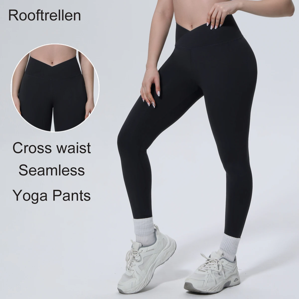 

1 шт., черные брюки для йоги, брюки с перекрестной талией, бесшовные, с эффектом пуш-ап, для спортзала, для бега на открытом воздухе, для фитнеса, женские быстросохнущие брюки для йоги