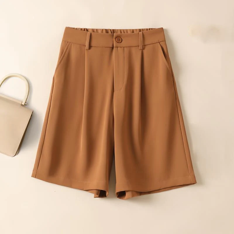 Fashion Zipper Button Pockets Solid Color Wide Leg Shorts Female Clothing 2024 Summer New Loose Elastic High Waist Casual Shorts