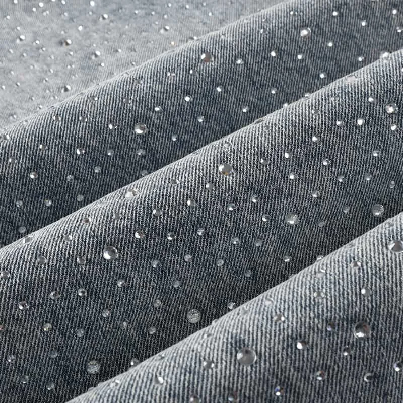 2025 nova moda pu diamante-incrustado em linha reta cintura alta jeans masculino retro rua solta casual calças de perna larga