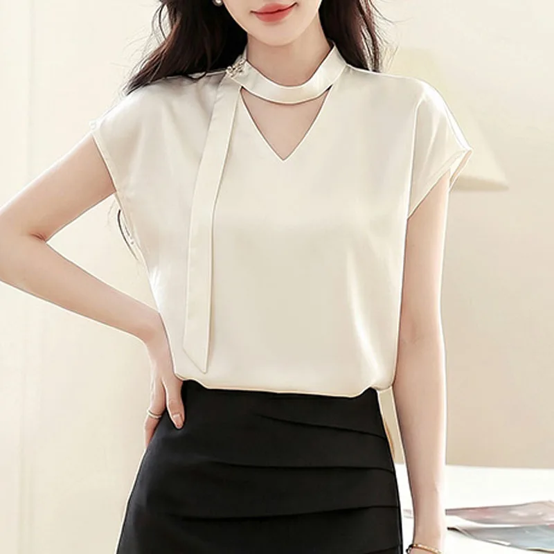 

Blouses Shirts New Summer Short Sleeve Women Blouse Shirt V-Neck Lace-up Blouse Shirt Women Tops Blusas Para Mujer Camisas Q4106